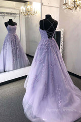Party Dresses Size 51, Purple tulle lace long prom dress lace tulle formal dress