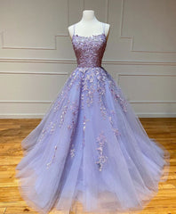 Elegant Wedding Dress, Purple Tulle Lace Long Prom Gown, Lace Tulle Purple Graduation Dresses