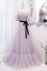 Party Dresses Long Dresses, Purple Tulle Long A-Line Prom Dress, Purple Evening Formal Dress