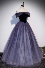 Party Dress For Girls, Purple Tulle Off the Shoulder Prom Dress, A-Line Evening Party Dress