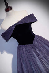 Party Dress Sparkle, Purple Tulle Off the Shoulder Prom Dress, A-Line Evening Party Dress