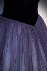 Party Dresses Long Sleeve, Purple Tulle Off the Shoulder Prom Dress, A-Line Evening Party Dress