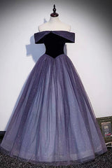 Party Dress Nye, Purple Tulle Off the Shoulder Prom Dress, A-Line Evening Party Dress