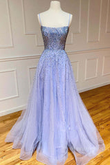 Prom Dress 2057, Purple tulle sequin long prom dress tulle formal dress