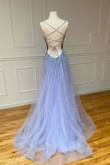 Party Dresses Jumpsuits, Purple tulle sequin long prom dress tulle formal dress