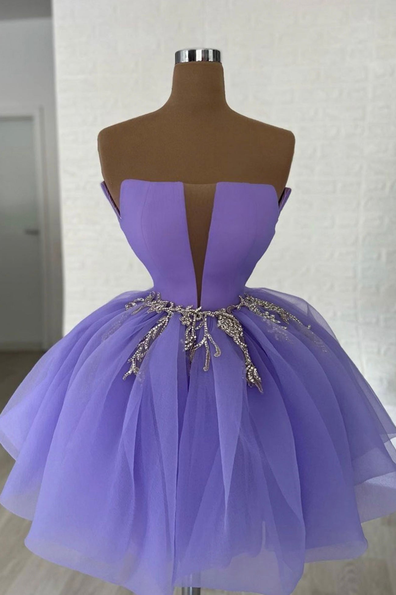 Prom Dress Corset Ball Gown, Purple Tulle Sequins Short A-Line Prom Dress, Cute Homecoming Party Dress