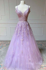Black Dress Outfit, Purple v neck tulle lace long prom dress purple lace formal dress