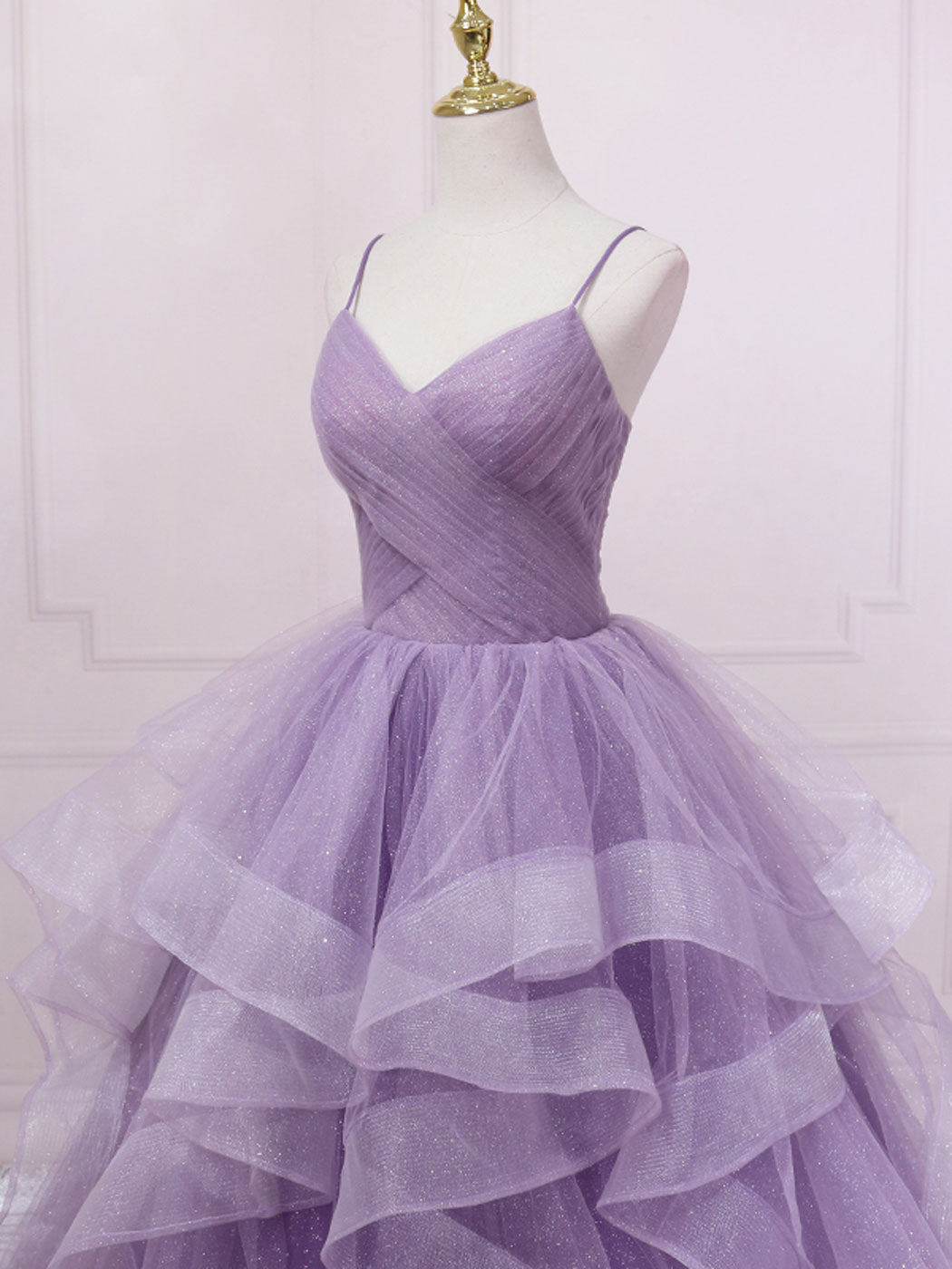 Boho Dress, Purple V Neck Tulle Sequin Long Prom Dress Purple Tulle Formal Party Dress