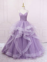 Short White Dress, Purple V Neck Tulle Sequin Long Prom Dress Purple Tulle Formal Party Dress