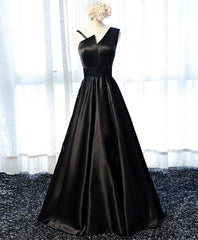 Homecomming Dress Black, Stylish Satin Long Prom Gown Formal Dress