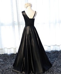 Homecomeing Dresses Black, Stylish Satin Long Prom Gown Formal Dress