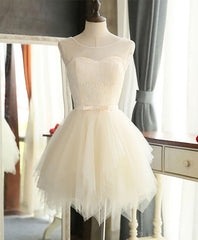 Prom Dresses For Girls, Cute A Line Tulle Round Neck Mini Prom Dress, Cheap Evening Dress