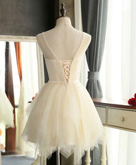 Prom Dresses For Girl, Cute A Line Tulle Round Neck Mini Prom Dress, Cheap Evening Dress