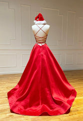 Bridesmaid Dresses Fall, Red Satin Long Prom Dresses, Simple A-Line Evening Dresses