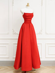 Prom Dresses Long Open Back, Red A-Line Satin Long Prom Dress, Red Long Formal Dress