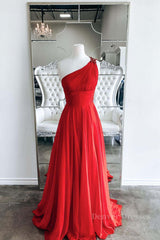 Formal Dress Long, Red one shoulder long prom dress red evening dress