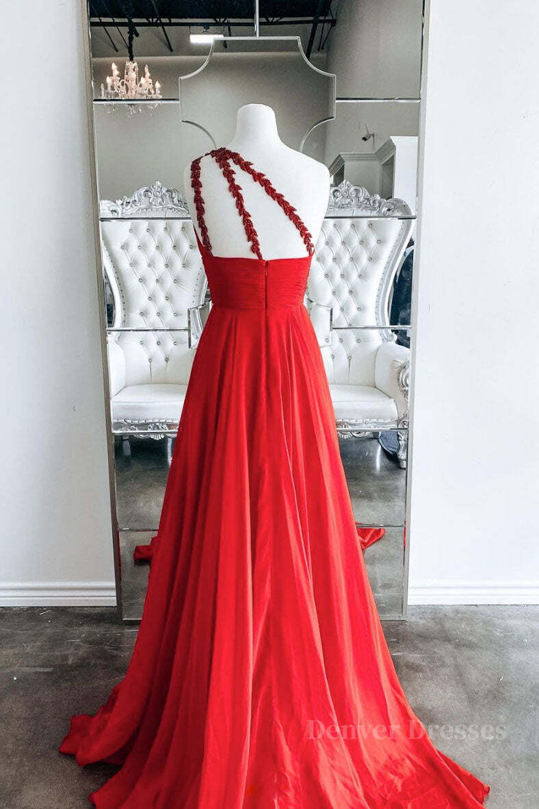 Formal Dresses And Gowns, Red one shoulder long prom dress red evening dress
