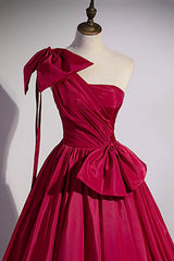 Prom Dresses 2023, Red One Shoulder Satin Long Prom Dress, A-Line Evening Party Dress
