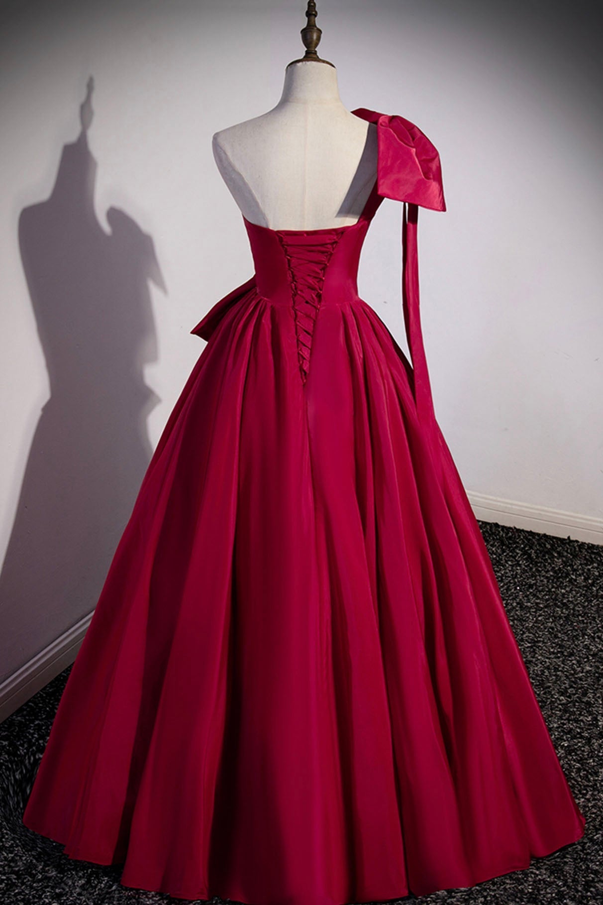 Prom Dress Long, Red One Shoulder Satin Long Prom Dress, A-Line Evening Party Dress
