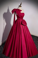 Prom Dresses Online, Red One Shoulder Satin Long Prom Dress, A-Line Evening Party Dress