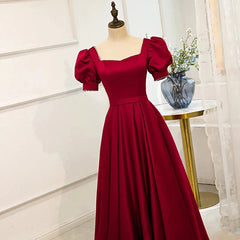 Homecoming Dress Floral, Red Puff Sleeve Prom Dress / Red Bridesmaid Dress / Victorian Dress