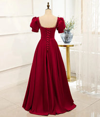 Homecoming Dress With Sleeves, Red Puff Sleeve Prom Dress / Red Bridesmaid Dress / Victorian Dress