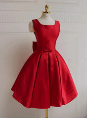 Bridesmaids Dresses Beach, Red Satin Backless Short Party Dress, Red Homecoming Dresses