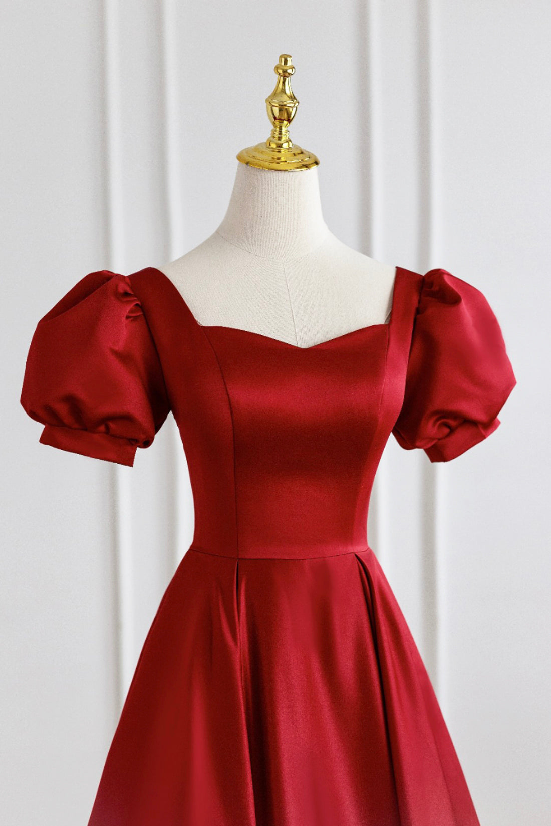 Formal Dresses Summer, Red Satin Long Prom Dress, Simple A-Line Short Sleeve Evening Party Dress