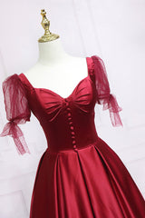 Evenning Dresses Short, Red Satin Sweetheart Neckline Long Formal Dress, A-Line Evening Graduation Dress