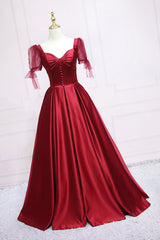 Evening Dresses Ball Gown, Red Satin Sweetheart Neckline Long Formal Dress, A-Line Evening Graduation Dress