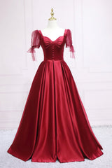 Evening Dresses Lace, Red Satin Sweetheart Neckline Long Formal Dress, A-Line Evening Graduation Dress