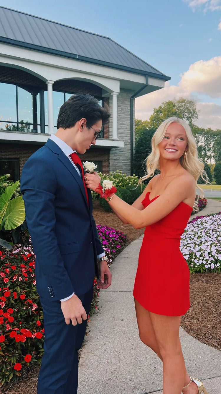 Prom Dress Long Formal Evening Gown, Red Strapless Tight Homecoming Dress,22th Birthday Party Dress