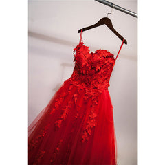Bridesmaids Dress Shopping, Red Sweetheart Tulle with Applique Party Dress , Tulle Formal Gowns