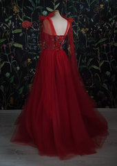 Evening Dresses 2028, Red Velvet Prom Dress Tulle Evening Gowns
