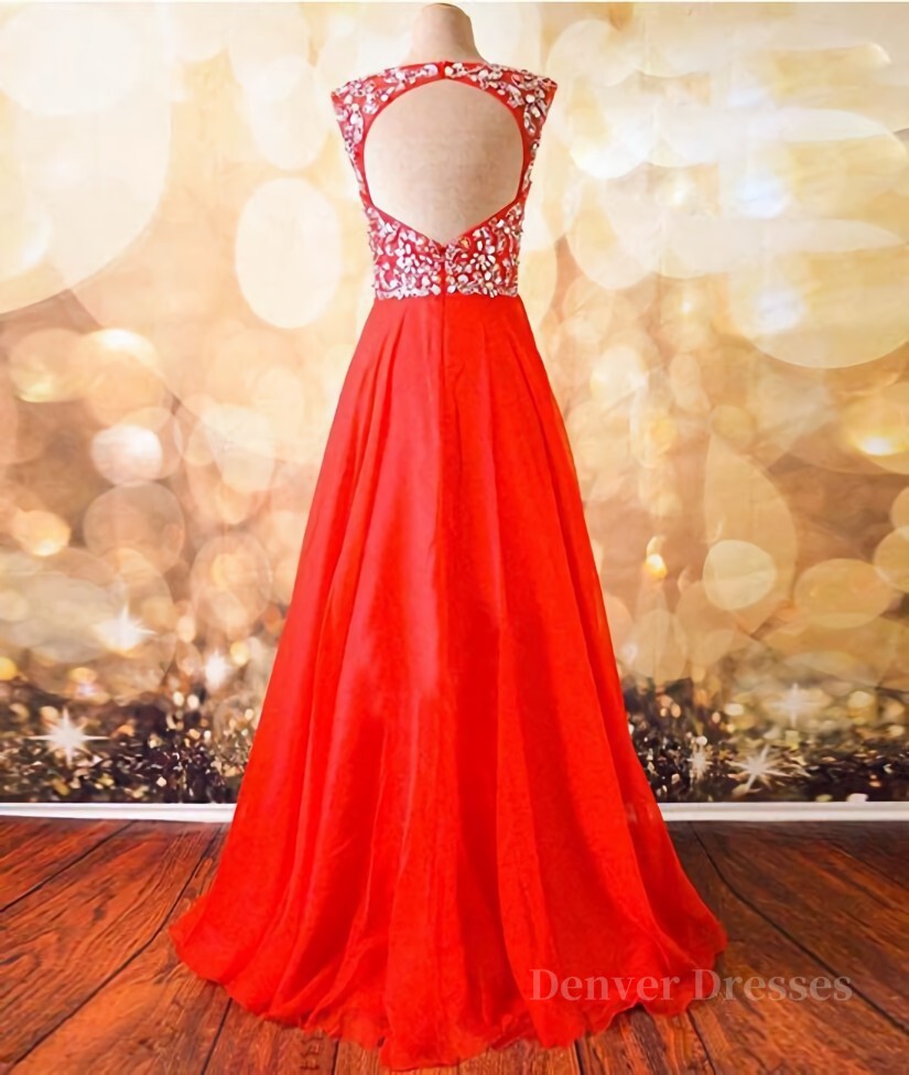 Black Wedding Dress, Round Neck Beaded Red Prom Dresses, Red Formal Dresses, Red Evening Dresses