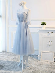 Party Dress For Teens, Round Neck Long Sleeves Blue Prom Dresses, Long Sleeves Blue Formal Bridesmaid Evening Dresses