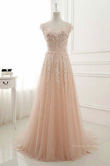 Emerald Green Prom Dress, Round Neck Pink Lace Prom Dresses, Pink Lace Formal Evening Dresses