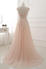 Yellow Dress, Round Neck Pink Lace Prom Dresses, Pink Lace Formal Evening Dresses