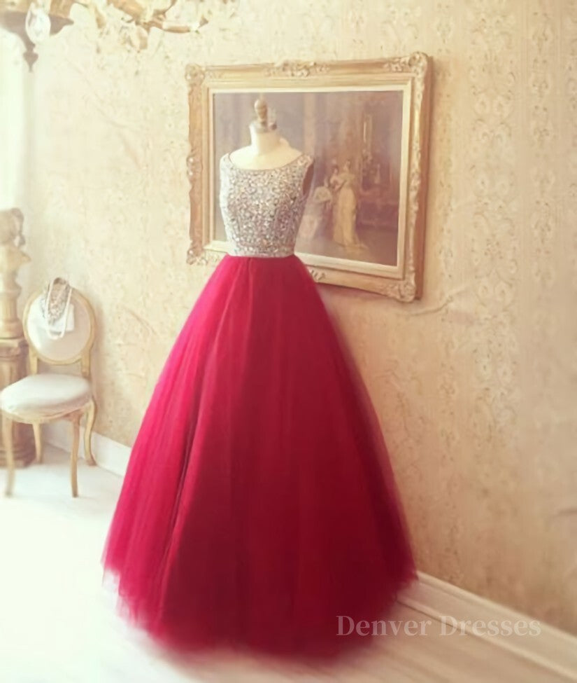 Prom Dress Types, Round Neck Red Prom Dresses, Red Evening Dresses, Red Long Dresses