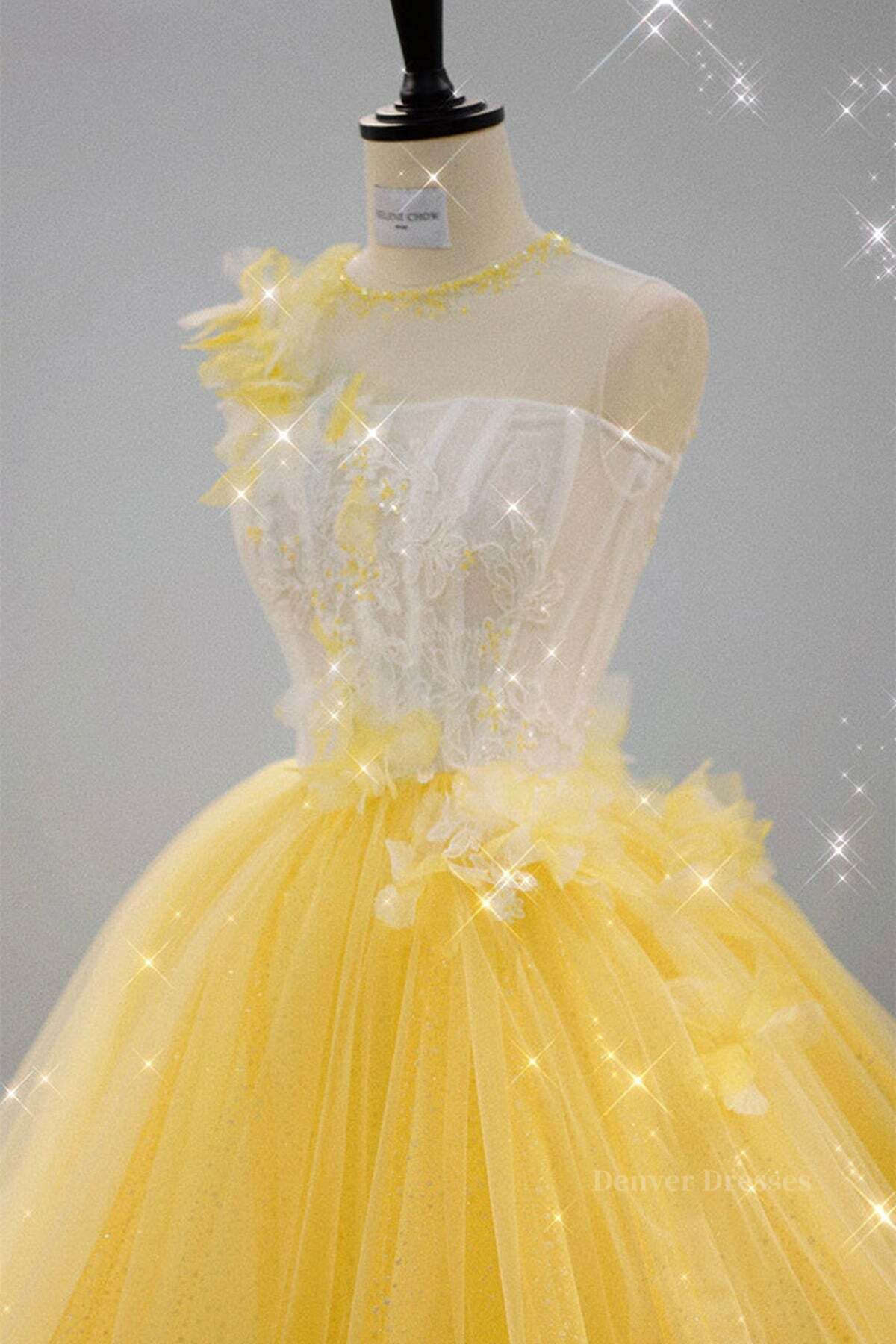 Formal Dresses Size 44, Round Neck Yellow Lace Tulle Prom Dress, Yellow Lace Short Homecoming Dress, Yellow Formal Graduation Evening Dress