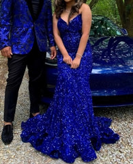 Prom Dresses For Girls, Royal Blue Long Sequin Prom Dress