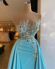 Prom Dresses Short, Sexy Sleeveless Sparkly Sequins Mermaid Prom Dress with Detachable Train