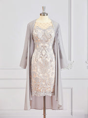 Dress Short, Sheath/Column Bateau Short/Mini Chiffon Mother of the Bride Dresses With Appliques Lace