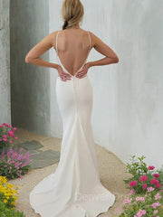 Wedsing Dress Styles, Sheath/Column Bateau Sweep Train Stretch Crepe Wedding Dresses