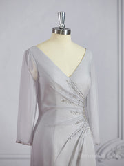 Formal Dresses Ideas, Sheath/Column V-neck Floor-Length 30D Chiffon Mother of the Bride Dresses With Beading