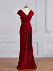 Formal Dress On Sale, Sheath/Column V-neck Floor-Length Jersey Mother of the Bride Dresses With Ruffles