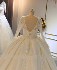 Wedding Dress Inspired, Shinny Long A-line Full Beading Lace-Up Wedding Dresses with Sleeves