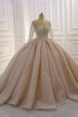 Wedding Dress Colors, Shiny Ball Gown Tulle Jewel Long Sleevess Ruffless Wedding Dress