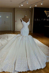 Wedding Dress Under 5004, Shiny Mermaid Beading Lace Straps Applique Wedding Dresses