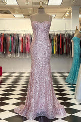 Evening Dress With Sleeves Uk, Shiny Sequins Mermaid Pink Long Prom Dress, Sweetheart Neck Pink Formal Dress, Mermaid Pink Evening Dress